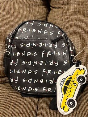 FRIENDS Black Mini Backpack with Multicolor Logo and Yellow Taxi Charm
